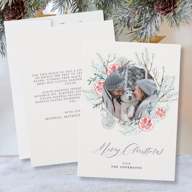 Cartes Pour Fêtes Annuelles Botaniques d'hiver Beige Photo Joyeux Noël (Mockup view)