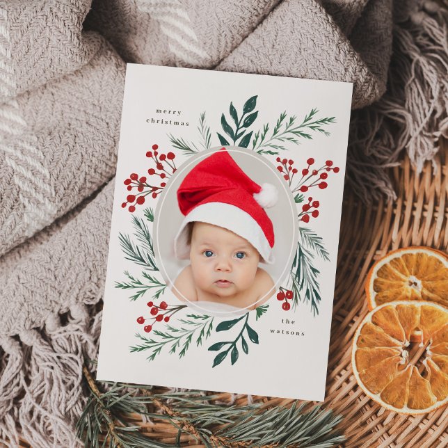Cartes Pour Fêtes Annuelles Botaniques d'hiver Élégant Noël Multi Photo (Créateur téléchargé)