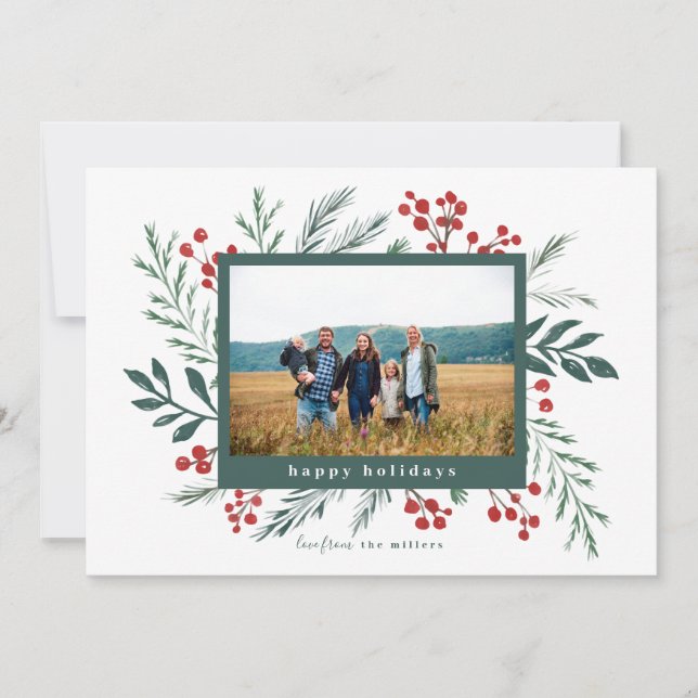 Cartes Pour Fêtes Annuelles Botaniques d'hiver Noël Photo Vert Paysage (Devant)