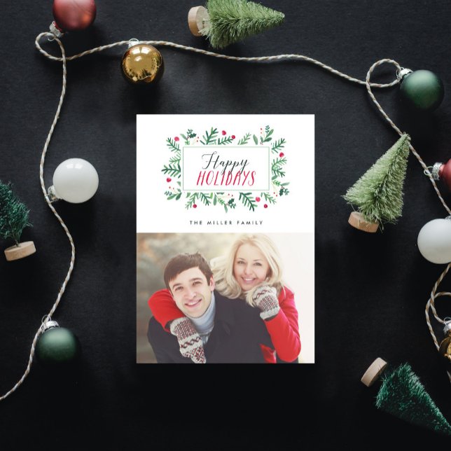 Cartes Pour Fêtes Annuelles Botaniques peintes Joyeuses Fêtes (Créateur téléchargé)