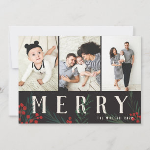 Cartes Pour Fêtes Annuelles Botaniques typographiques 3 Collage photo Joyeux