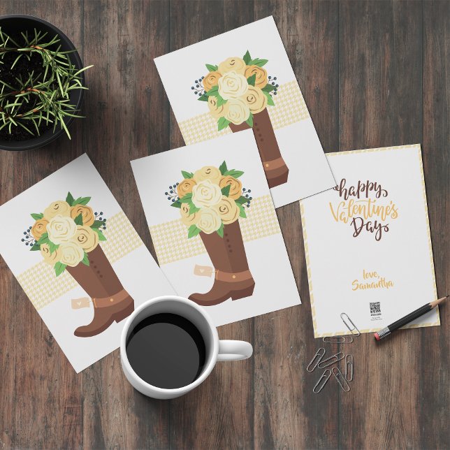 Cartes Pour Fêtes Annuelles Botte de cowboy rose jaune (Créateur téléchargé)
