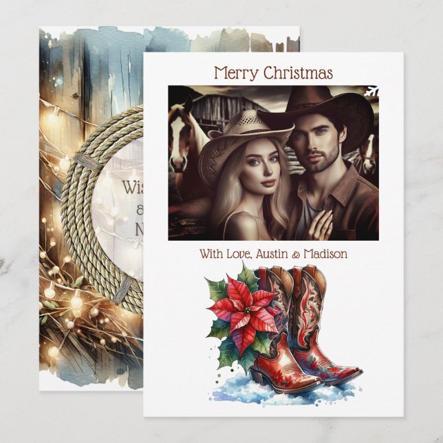 Cartes Pour Fêtes Annuelles Bottes rustiques Cowboy Pays & Occidental Personna (Devant / Derrière)