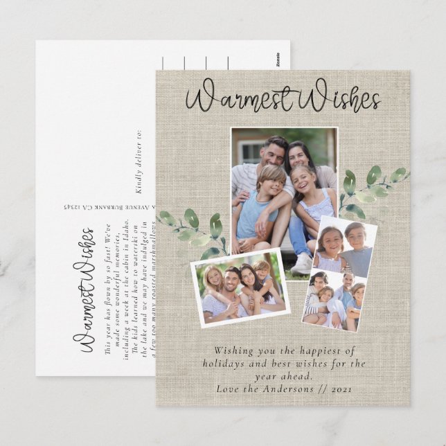 Cartes Pour Fêtes Annuelles Boucles de voeux les plus chauds Burlap Eucalyptus (Devant / Derrière)
