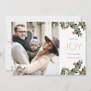 Cartes Pour Fêtes Annuelles Boughs joyeux de Holly   Gold Foil