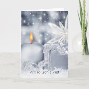 Cartes Pour Fêtes Annuelles Bougie bleu argenté, flocon de neige Noël polonais