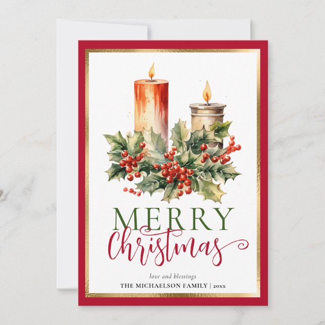 Cartes Pour Fêtes Annuelles Bougie d'aquarelle moderne élégante Joyeux Noël (Devant)
