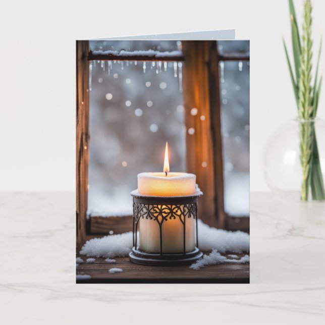 Cartes Pour Fêtes Annuelles Bougie De Noël En Neige (Devant)