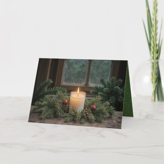 Cartes Pour Fêtes Annuelles Bougie De Noël Par Fenêtre Ferme (Devant)