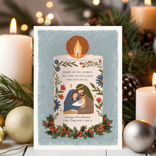 Cartes Pour Fêtes Annuelles Bougie de Noël religieuse représentant la Nativité
