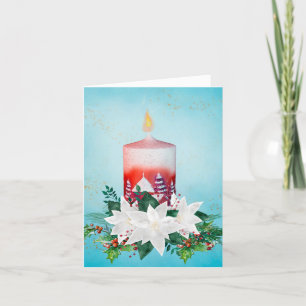 Cartes Pour Fêtes Annuelles Bougie de vacances et arrangement de Poinsettia Bl