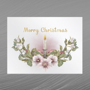 Cartes Pour Fêtes Annuelles Bougie Fleurie Rose Vintage Aquarelle Noël
