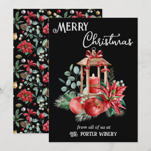 Cartes Pour Fêtes Annuelles Bougie Lanterne Poinsettias et Pommes Entreprise