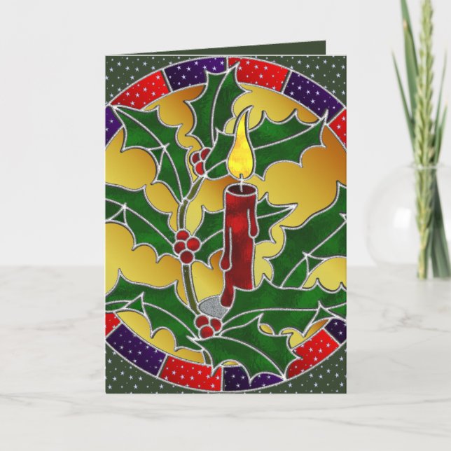 Cartes Pour Fêtes Annuelles Bougie rouge en verre tendu avec saint (Devant)