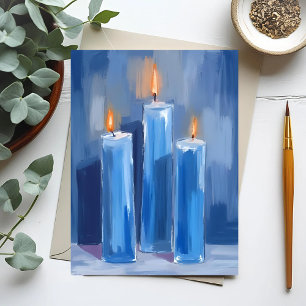 Cartes Pour Fêtes Annuelles Bougies de Hanukkah à l'aquarelle bleue