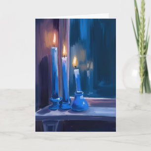 Cartes Pour Fêtes Annuelles Bougies de Hanukkah bleues Aquarelle