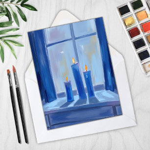Cartes Pour Fêtes Annuelles Bougies de Hanukkah bleues aquarelle