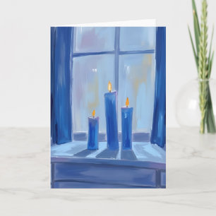 Cartes Pour Fêtes Annuelles Bougies de Hanukkah bleues Aquarelle
