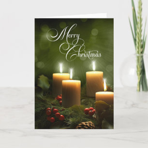 Cartes Pour Fêtes Annuelles Bougies de Noël brillantes avec pin et baies
