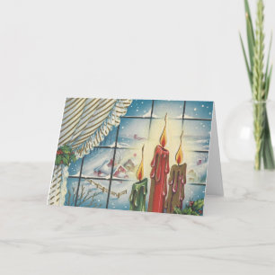 Cartes Pour Fêtes Annuelles Bougies De Noël Vintage Dans La Fenêtre