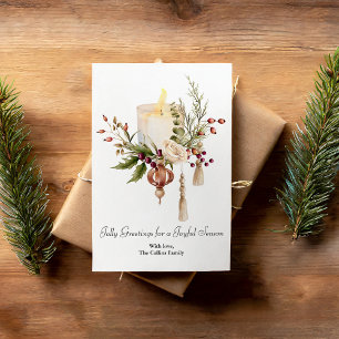 Cartes Pour Fêtes Annuelles Bougies Élégantes Baies Aquarelle Noël
