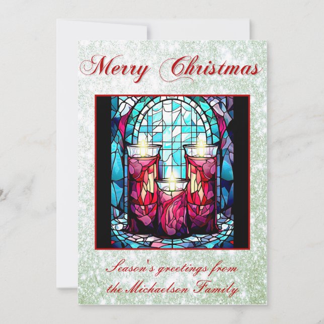 Cartes Pour Fêtes Annuelles Bougies en verre de Noël Parties scintillant verte (Devant)