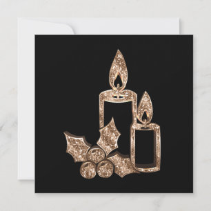 Cartes Pour Fêtes Annuelles Bougies Moderne Noël Holly Noir et Or