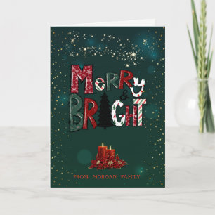 Cartes Pour Fêtes Annuelles Bougies rouges de Noël élégantes Merry & Bright