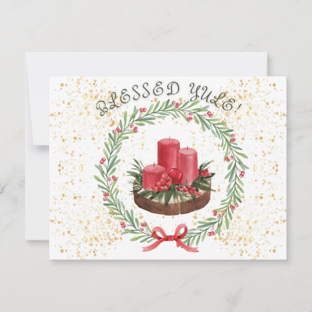 Cartes Pour Fêtes Annuelles Bougies Yule Bienheureuses Aquarelle (Devant)
