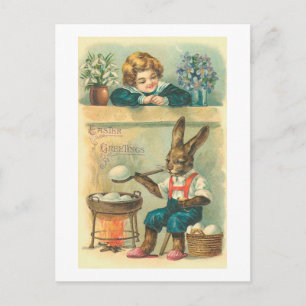 Cartes Pour Fêtes Annuelles Bouillonnement de lapin Oeufs de Pâques Vintage Pâ