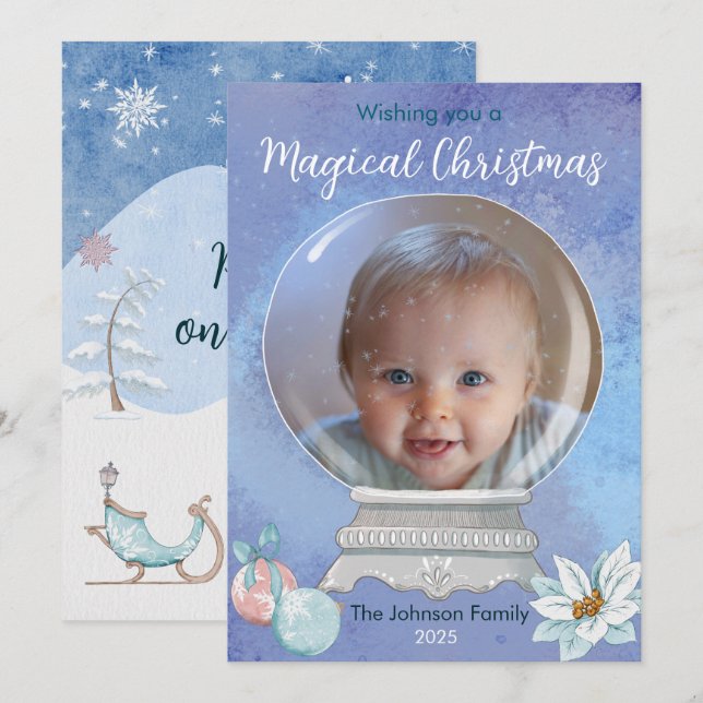 Cartes Pour Fêtes Annuelles Boule à neige de Noël magique (Devant / Derrière)