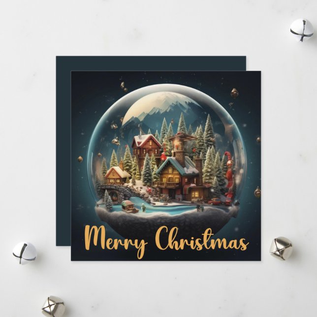 Cartes Pour Fêtes Annuelles Boule à neige élégante (Devant/Arrière en situation)