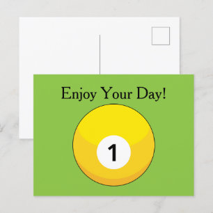 Cartes Pour Fêtes Annuelles Boule Billiard Jaune Numéro Un Personnaliser