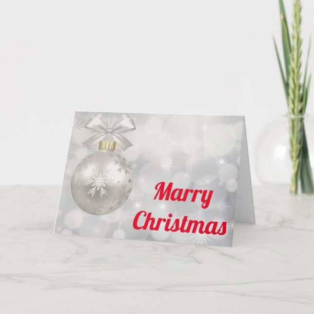 Cartes Pour Fêtes Annuelles Boule blanche et dorée avec neige Joyeux Noël (Devant)