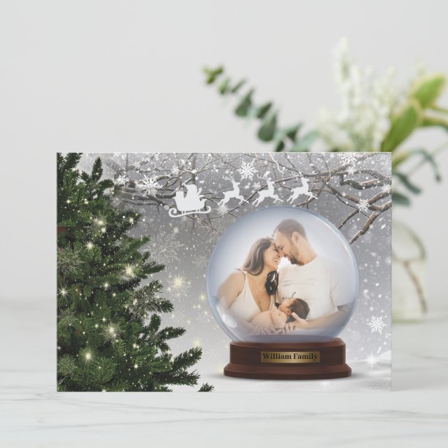 Cartes Pour Fêtes Annuelles Boule de Neige Monogramme Nom de Famille (Debout devant)