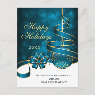 Cartes Pour Fêtes Annuelles Boule de Noël bleu doré Accueil d'entreprise\