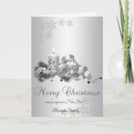 Cartes Pour Fêtes Annuelles Boule de Noël, Bougie de neige flocons d'argent