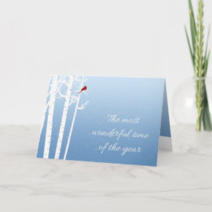 Cartes Pour Fêtes Annuelles Bouleau blanc, Cardinal rouge, Chute de neige