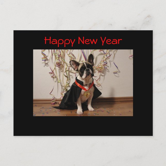 Cartes Pour Fêtes Annuelles Bouledogue français Bonne Année (Devant)
