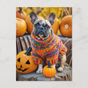 Cartes Pour Fêtes Annuelles Bouledogue français en tenue tricotée pour chien
