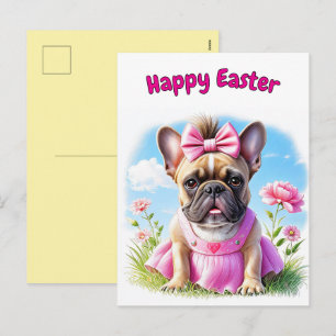 Cartes Pour Fêtes Annuelles Bouledogue français Fleurs Pâques Bouledogue franç