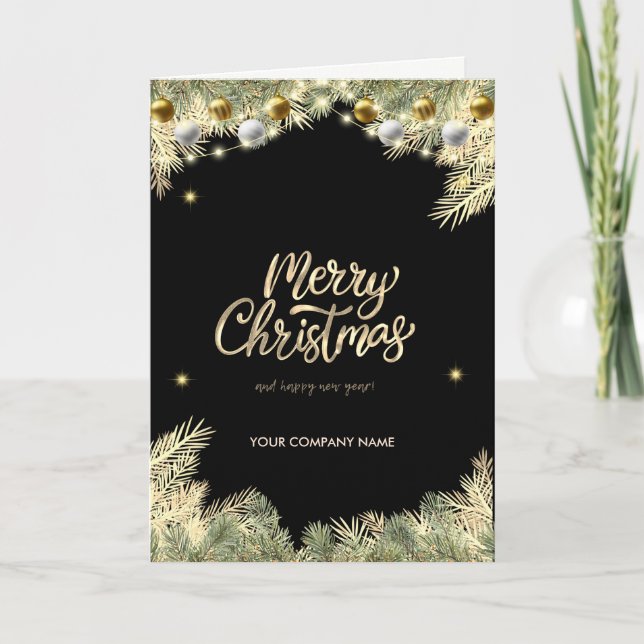 Cartes Pour Fêtes Annuelles Boules, Branches, Black Corporate (Devant)