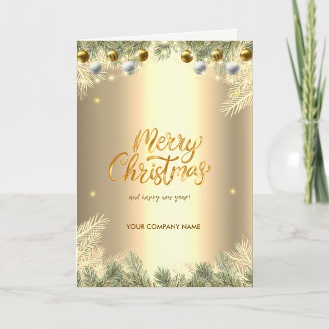 Cartes Pour Fêtes Annuelles Boules, Branches, Gold Corporate (Devant)