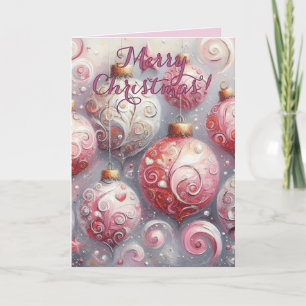 Cartes Pour Fêtes Annuelles Boules de décoration de Noël rose blanc avec des s