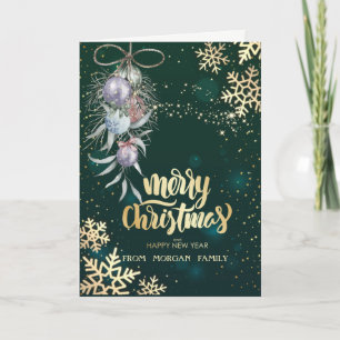 Cartes Pour Fêtes Annuelles Boules de Noël aquarelle, Flèches de neige vert