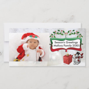 Cartes Pour Fêtes Annuelles Boules de Noël Blanches, Snowman, Arbres, Holly