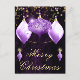 Cartes Pour Fêtes Annuelles Boules de Noël en Paillettes Violettes