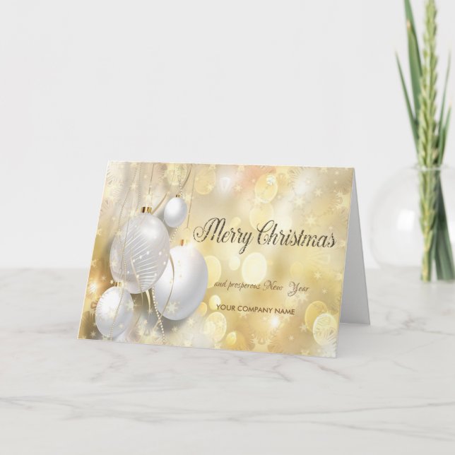 Cartes Pour Fêtes Annuelles Boules de Noël Gold Snowflakes, Salutation de l'en (Devant)