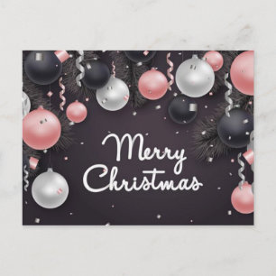 Cartes Pour Fêtes Annuelles Boules de Noël Noir Rose Argent, Confetti