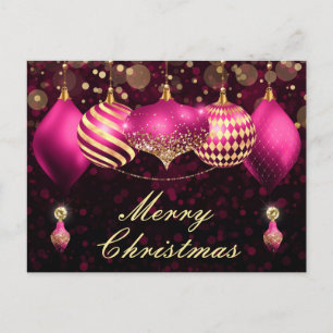 Cartes Pour Fêtes Annuelles Boules de Noël roses et dorées